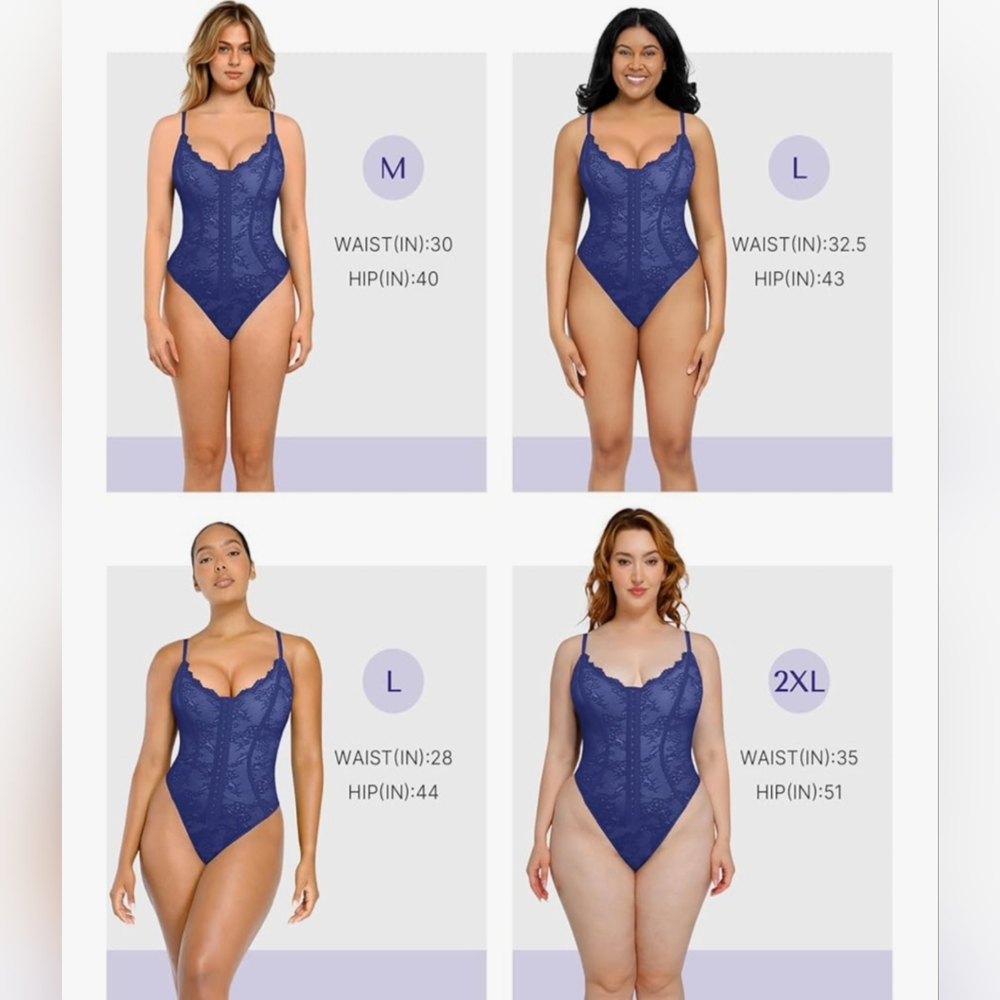 Shapellx NWT Women's Royal Blue Lace Shapewear Bodysuit Size M - Picture 5 of 11